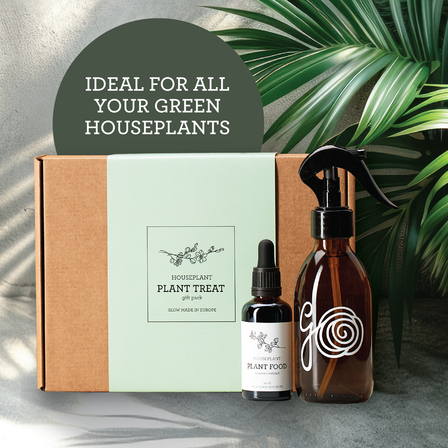 Generosa Plant Treat Gift Set – Plant Nourishment | Natural Liquid Fertiliser 50ml and Glass Spray Bottle | Nutrients for Houseplants | Gift for Plant Lovers, Gift Ideas, Eco-friendly Gift