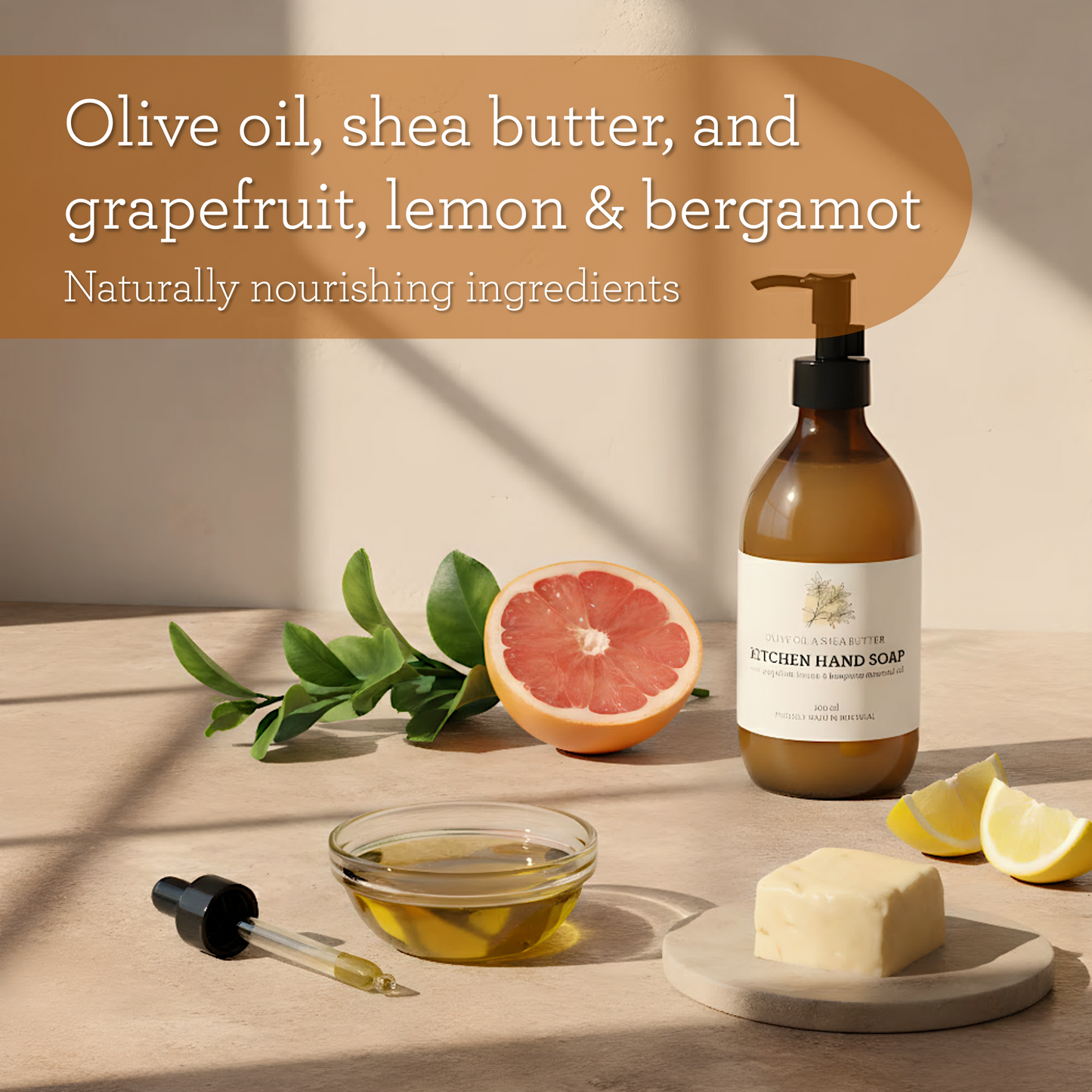 Kitchen Hand Soap - Grapefruit, Lemon & Bergamot | Neutralises cooking odours - 300 ml Glass Bottle