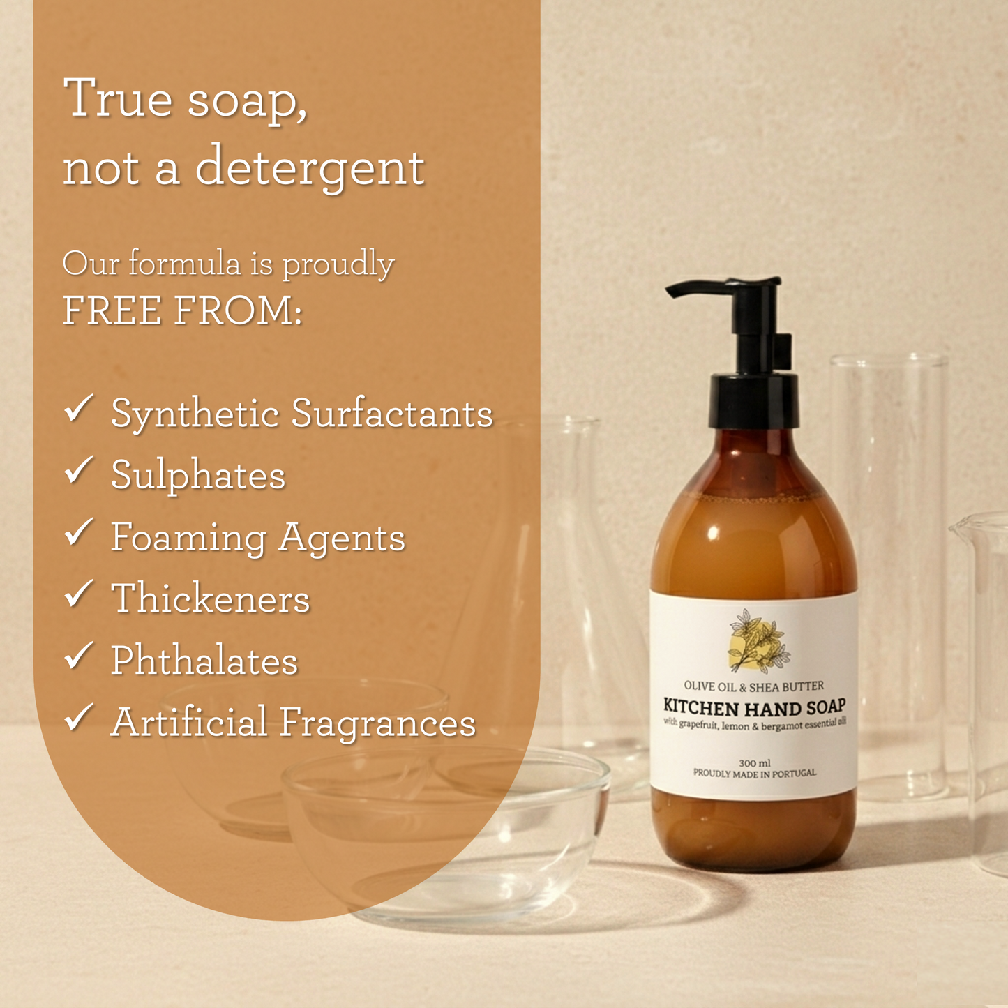 Kitchen Hand Soap - Grapefruit, Lemon & Bergamot | Neutralises cooking odours - 300 ml Glass Bottle
