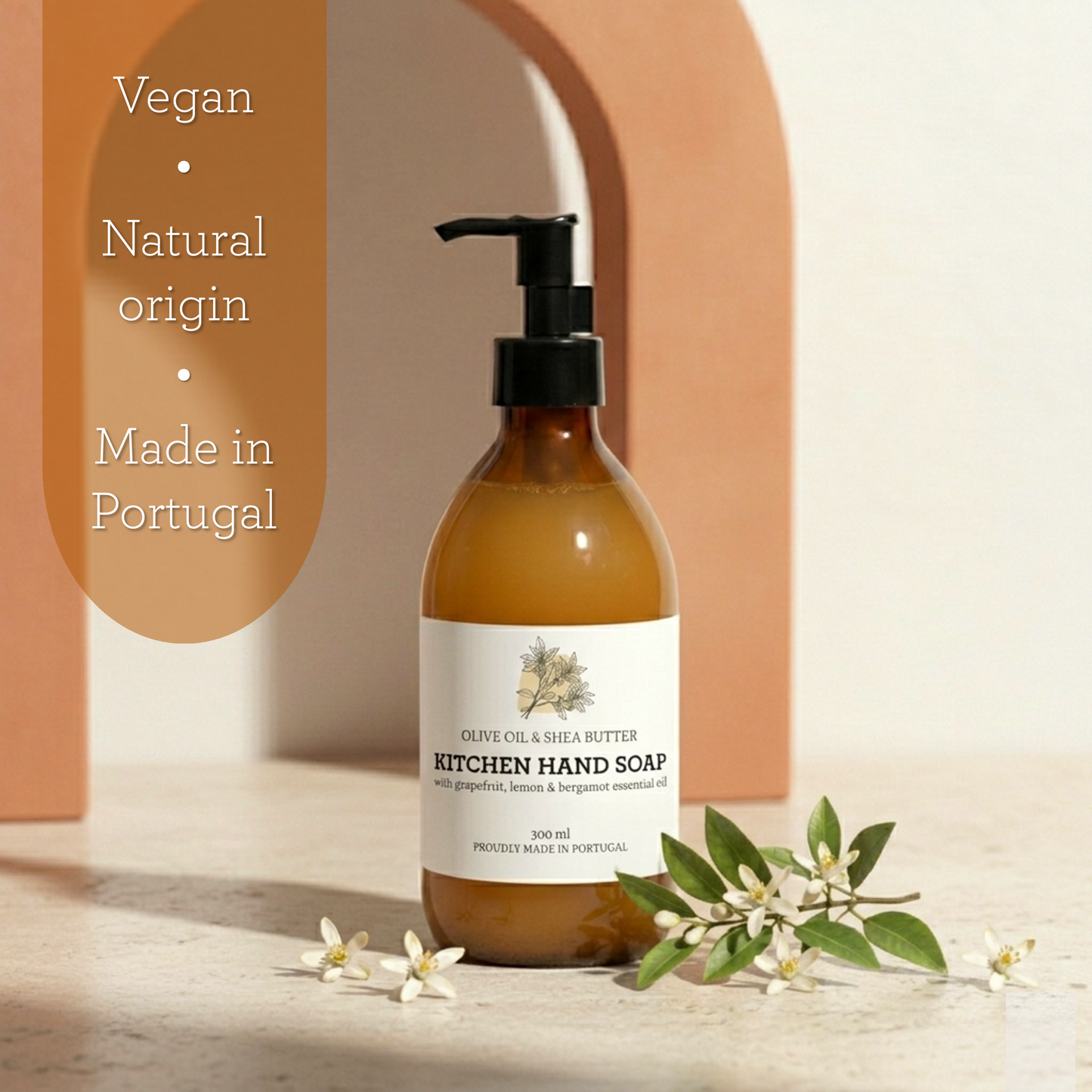 Kitchen Hand Soap - Grapefruit, Lemon & Bergamot | Neutralises cooking odours - 300 ml Glass Bottle